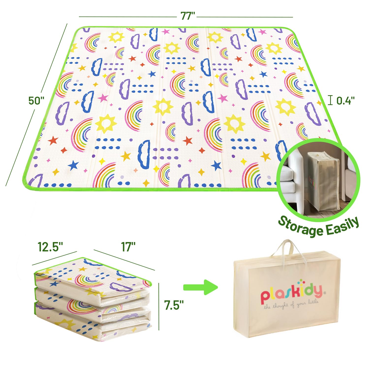 PLASKIDY baby play mat with reversible patterns stimulates imagination.