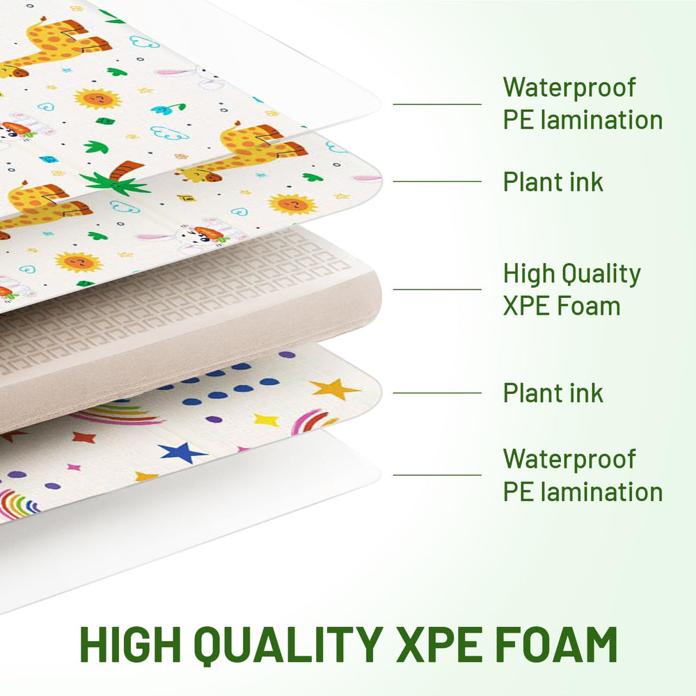 PLASKIDY baby play mat waterproof surface wipes clean easily.