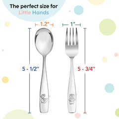 PLASKIDY stainless steel kids cutlery with mirror polish and playful engravings.