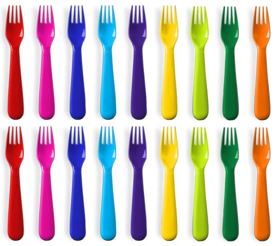 Plaskidy 18-piece kids forks in bright colors for small hands and easy meals.