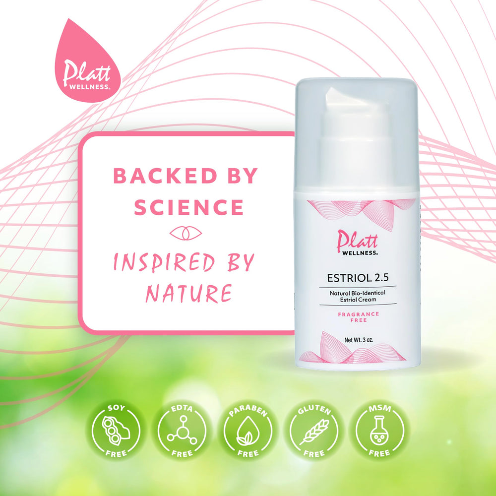 Platt Wellness Estriol cream tube in hand shows ready-to-use texture.