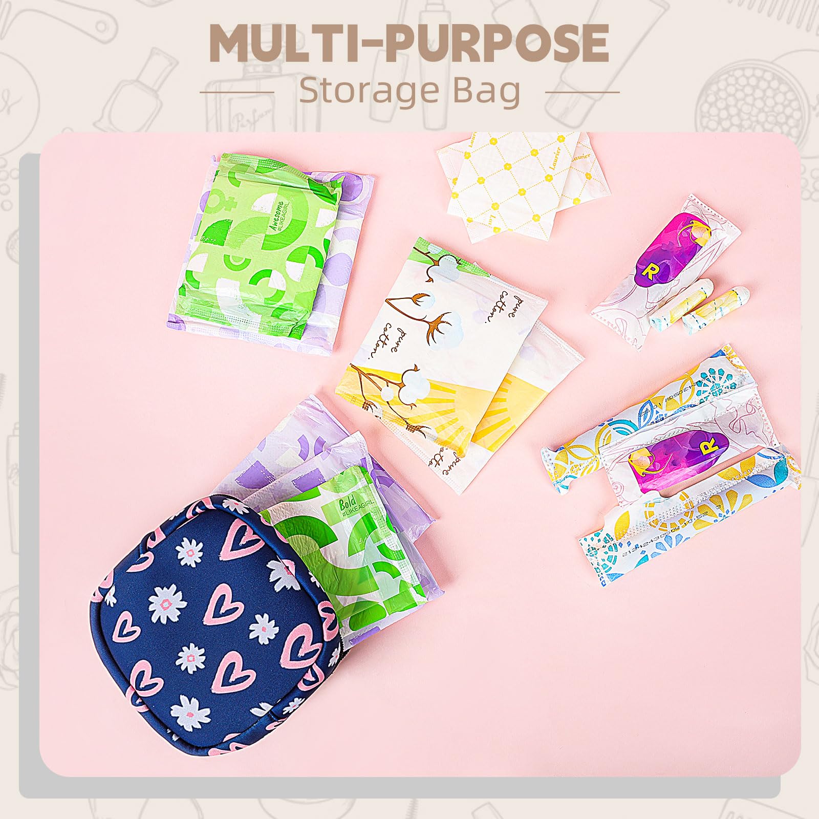 Playexen period bag colorful hearts and flowers styles add cute style.