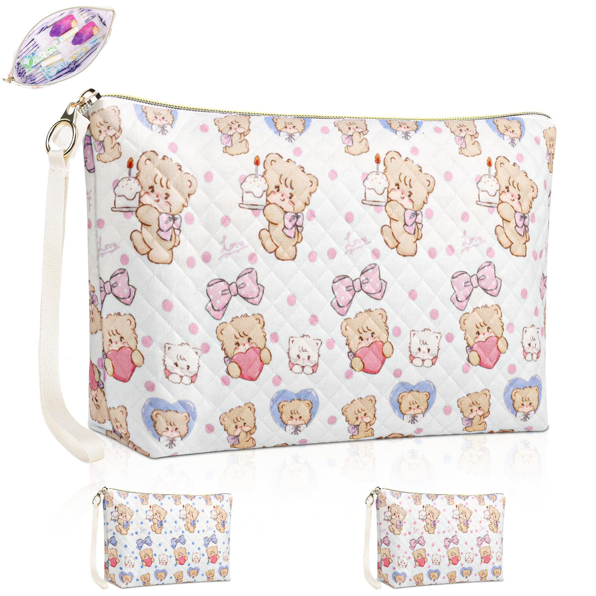 Playexen period bag with cute bears in pink for discreet everyday use