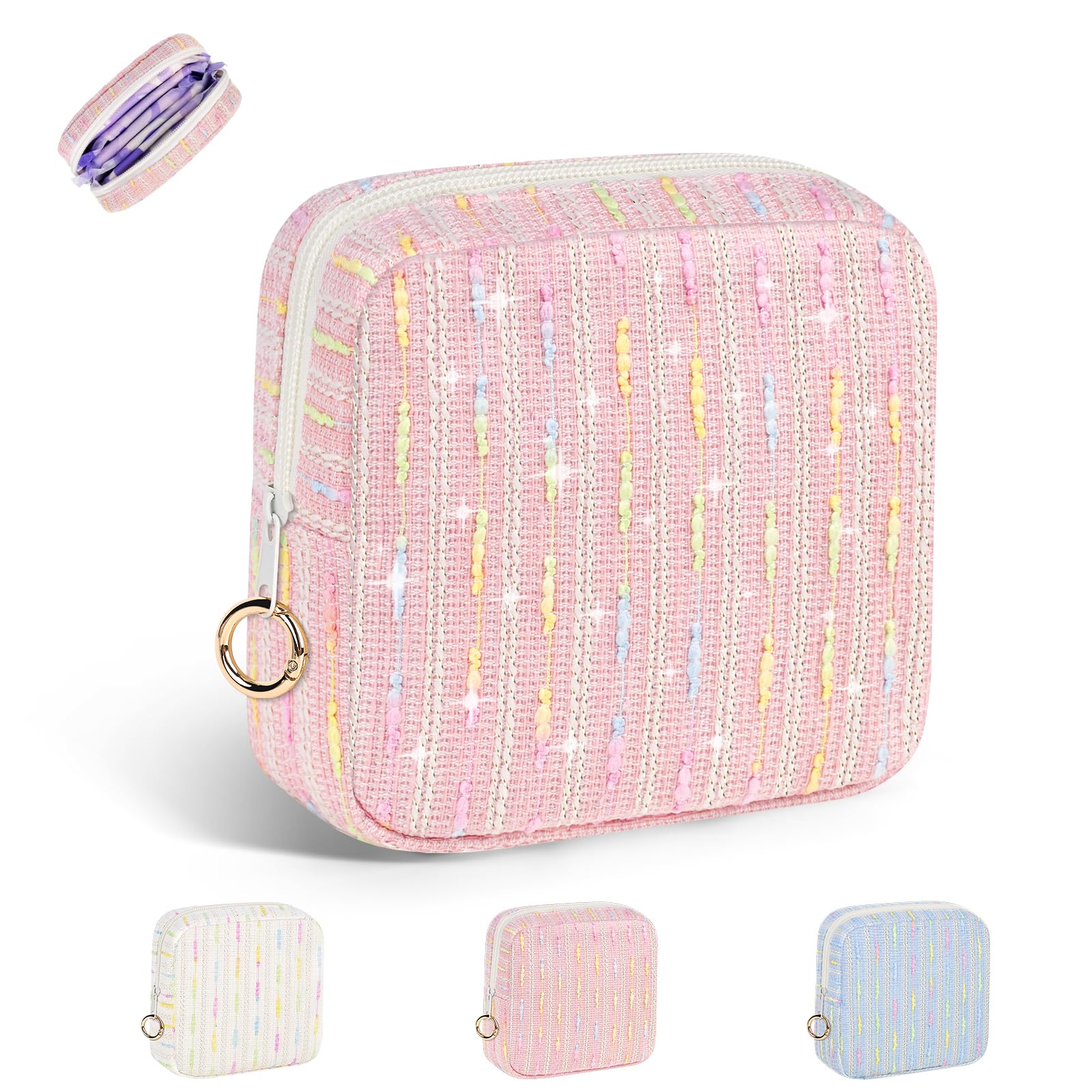 Playexen period bag pink lines front view for discreet napkin storage
