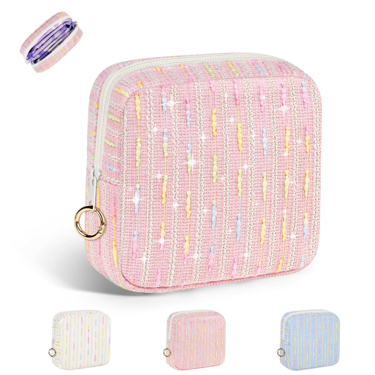 Playexen period bag pink lines front view for discreet napkin storage