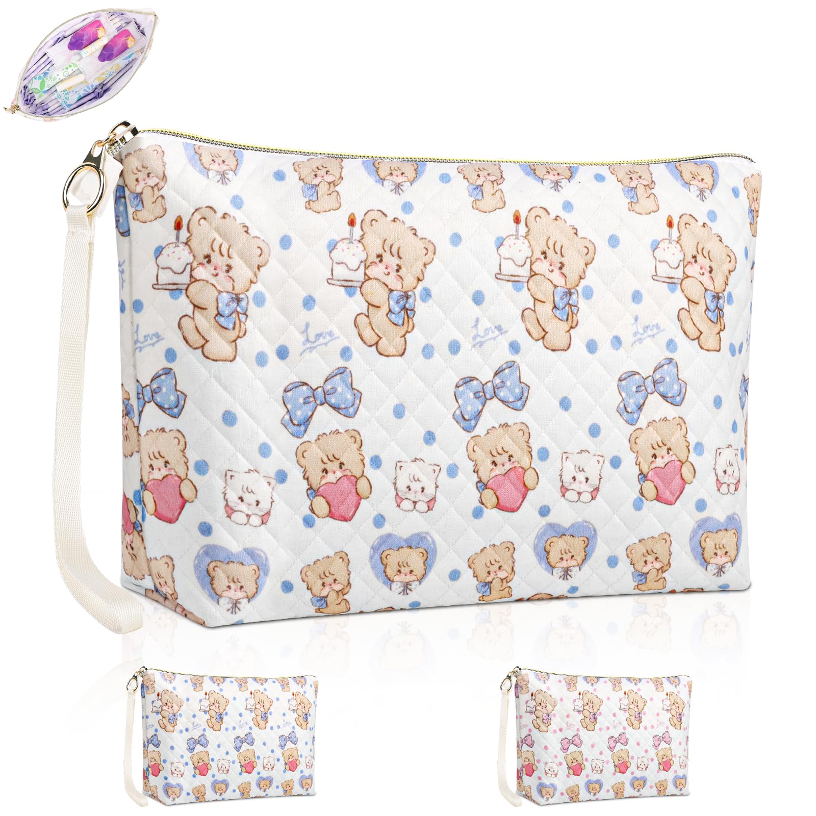Playexen period bag: quilted bow-tie design, large blue, spacious for pads and tampons.