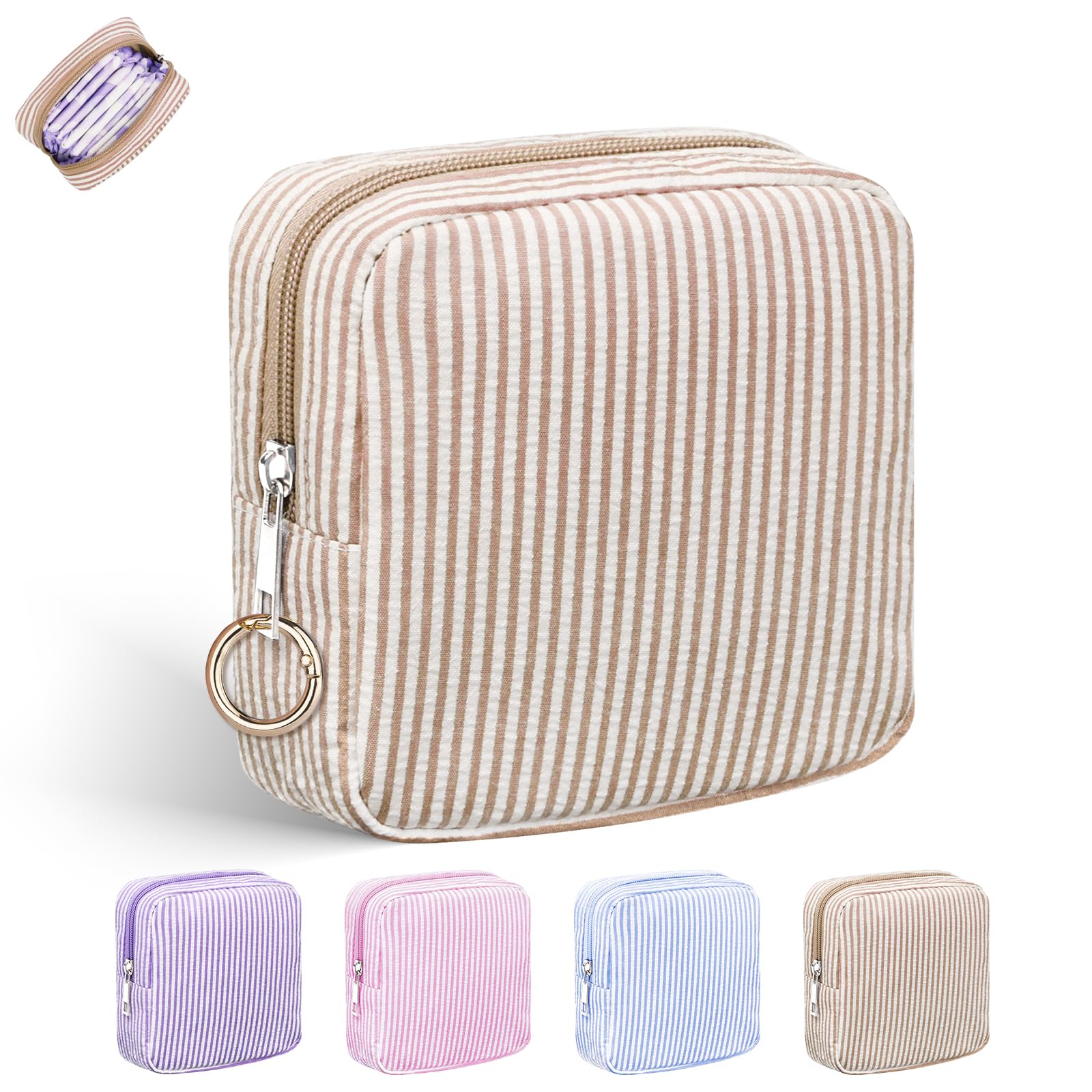 Playexen period bag front view in striped khaki for discreet storage.