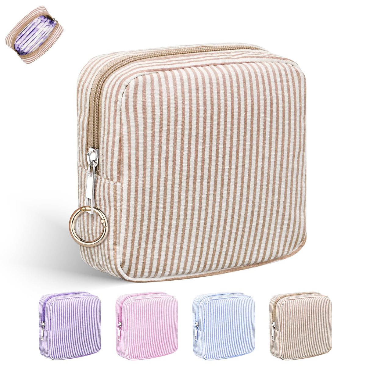 Playexen period bag front view in striped khaki for discreet storage.