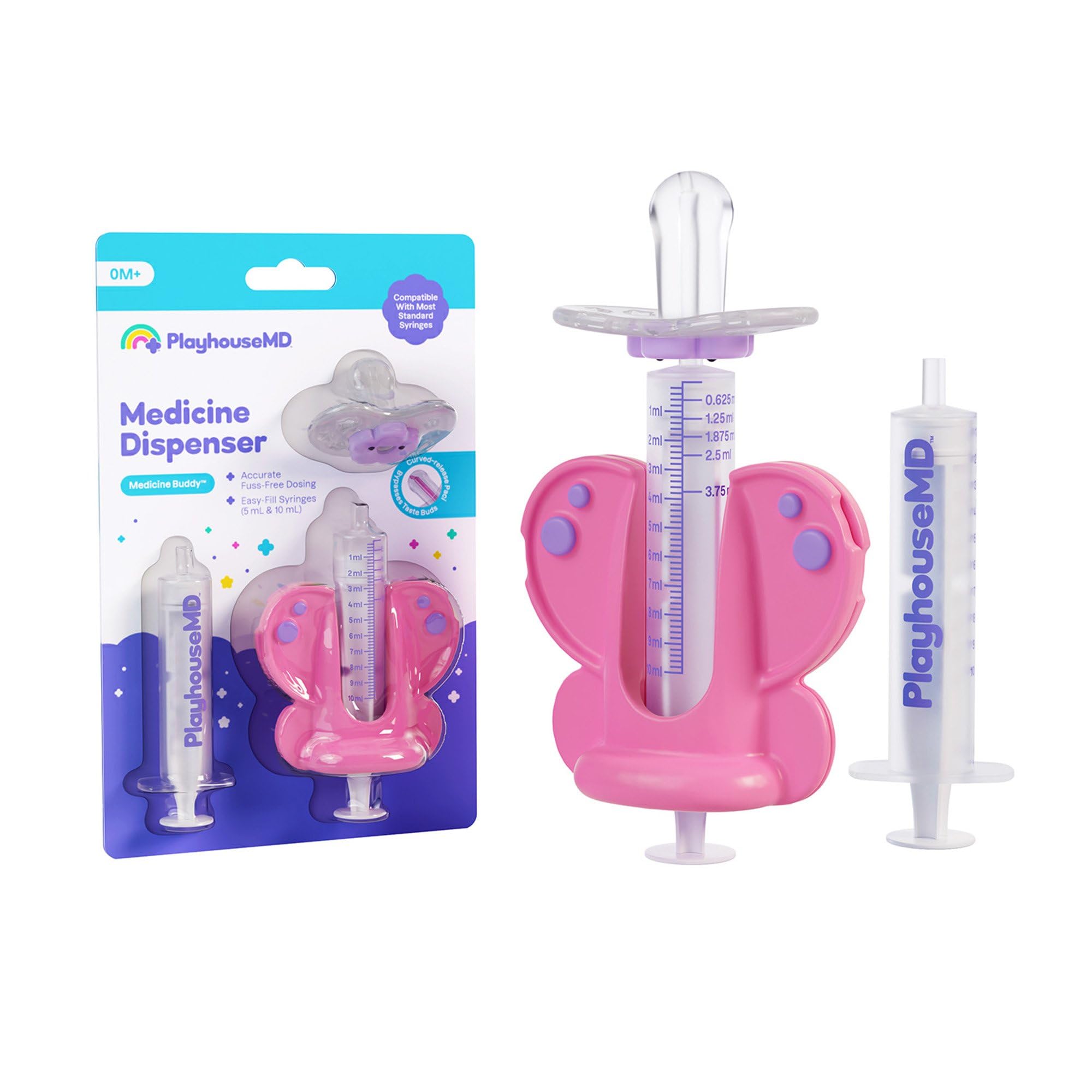 Playhouse MD Butterfly Dispenser with syringe enables precise liquid dosing.