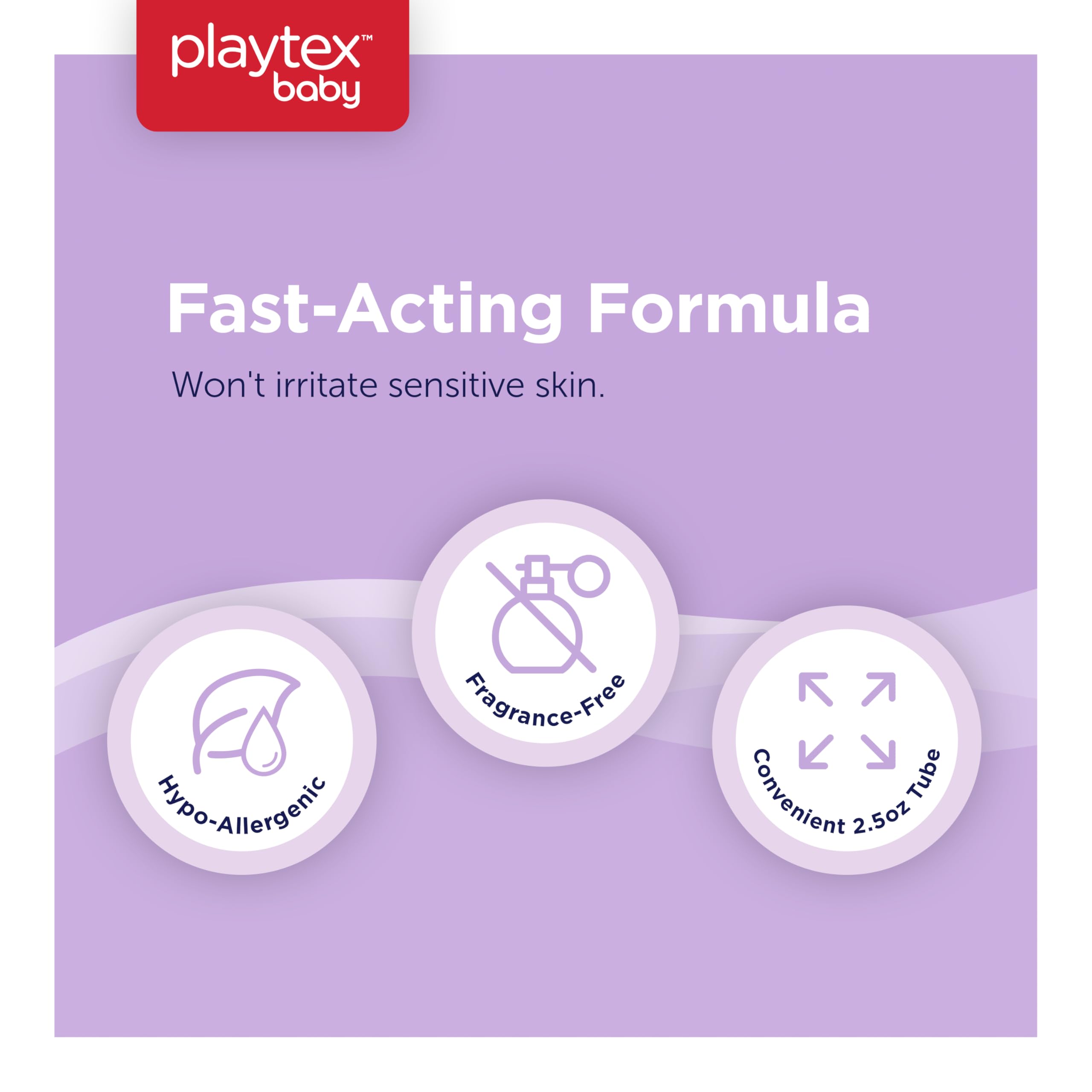 Dermatologist-tested Playtex Baby diaper rash cream reassuring caregivers.