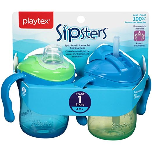 Playtex Baby Sipsters green 6 oz sippy cup with soft spout for gentle sipping.