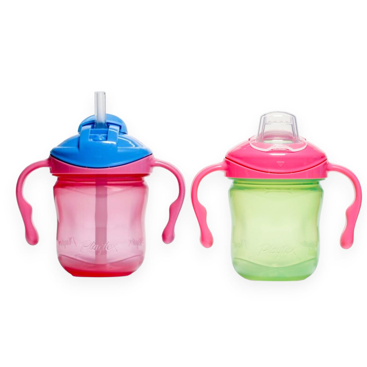 Playtex Baby Sipsters Stage 1 duo in pink and green helps gentle transition to sippy cups.