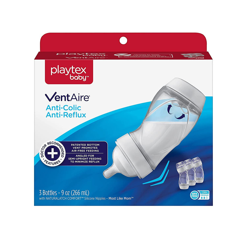 Ventaire bottle bottom vent keeps air at the back during feeding.