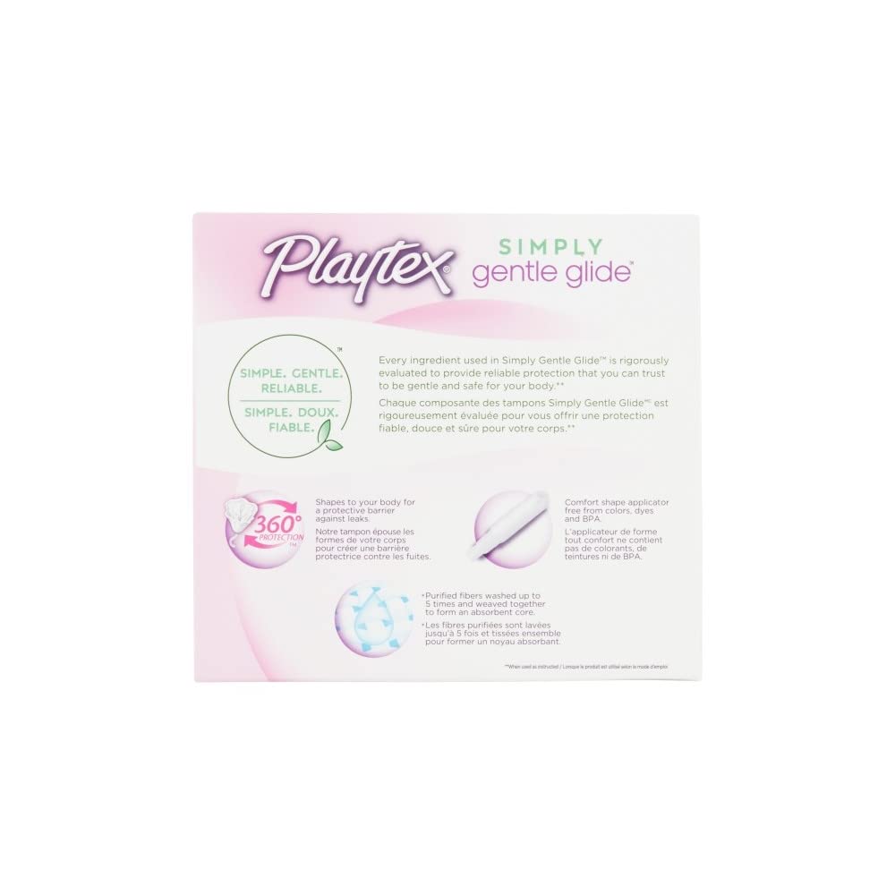 Playtex Gentle Glide 360 tampon packaging image highlights 36-count box for convenient shopping.