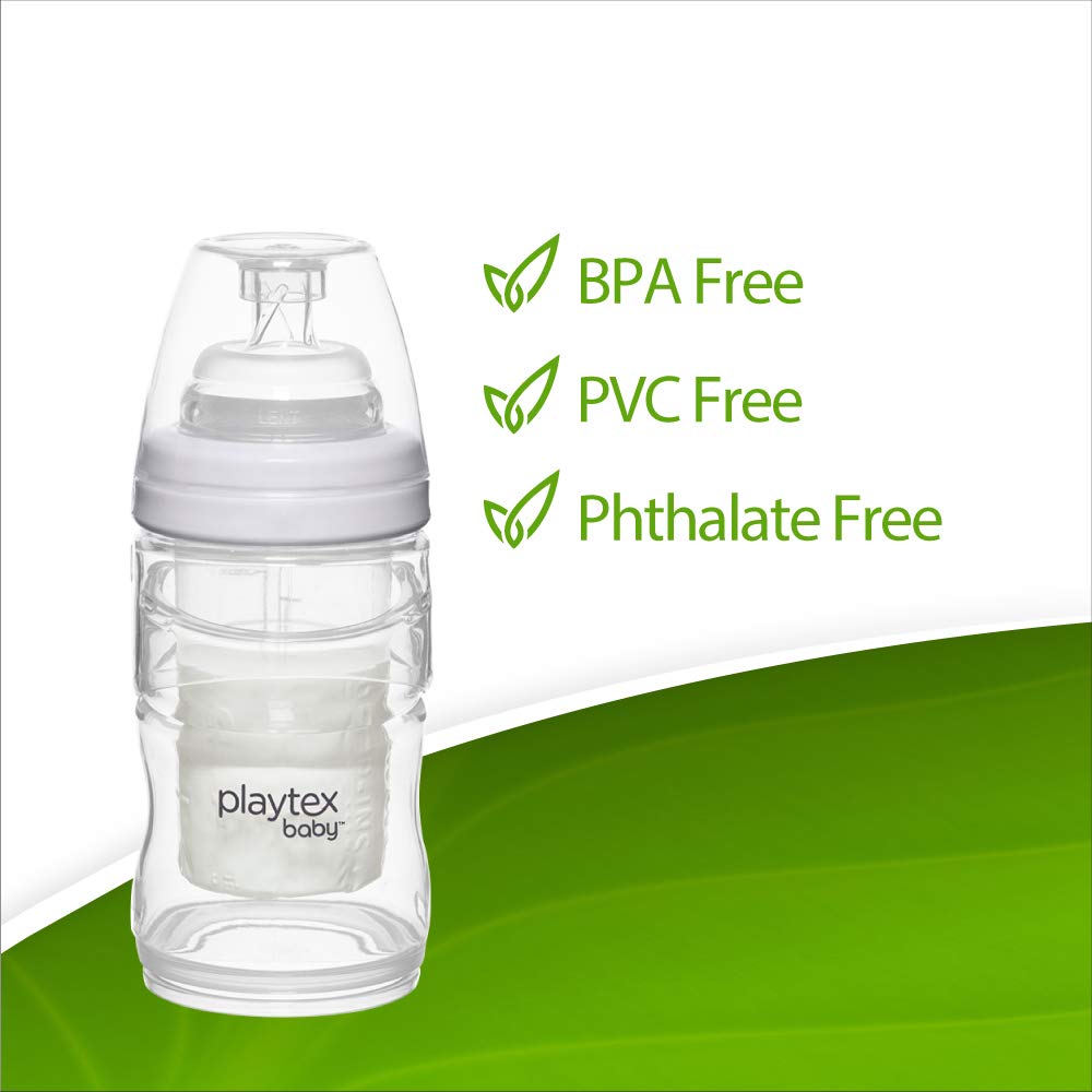 Playtex liner collapses to minimize gas and discomfort for baby