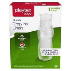 Playtex Nurser Drop-Ins bottle liner shown during feeding for quick cleanup.