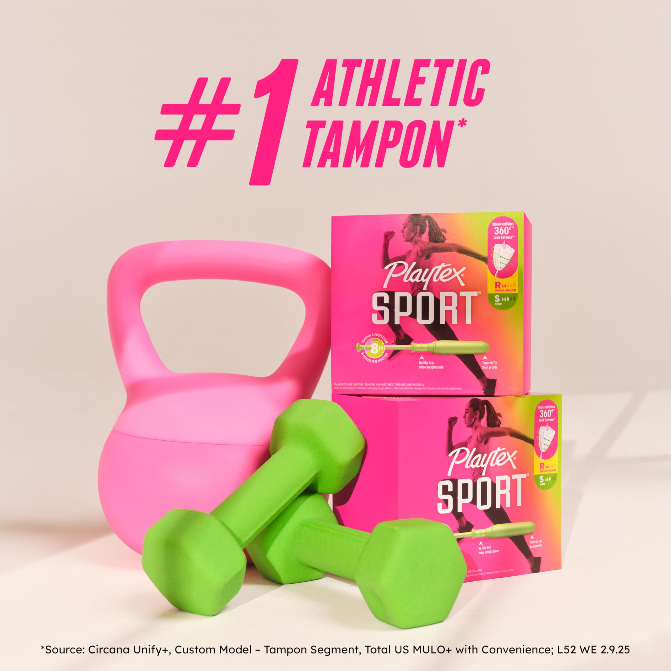 Playtex Sport 36-count box provides daily athletic protection.