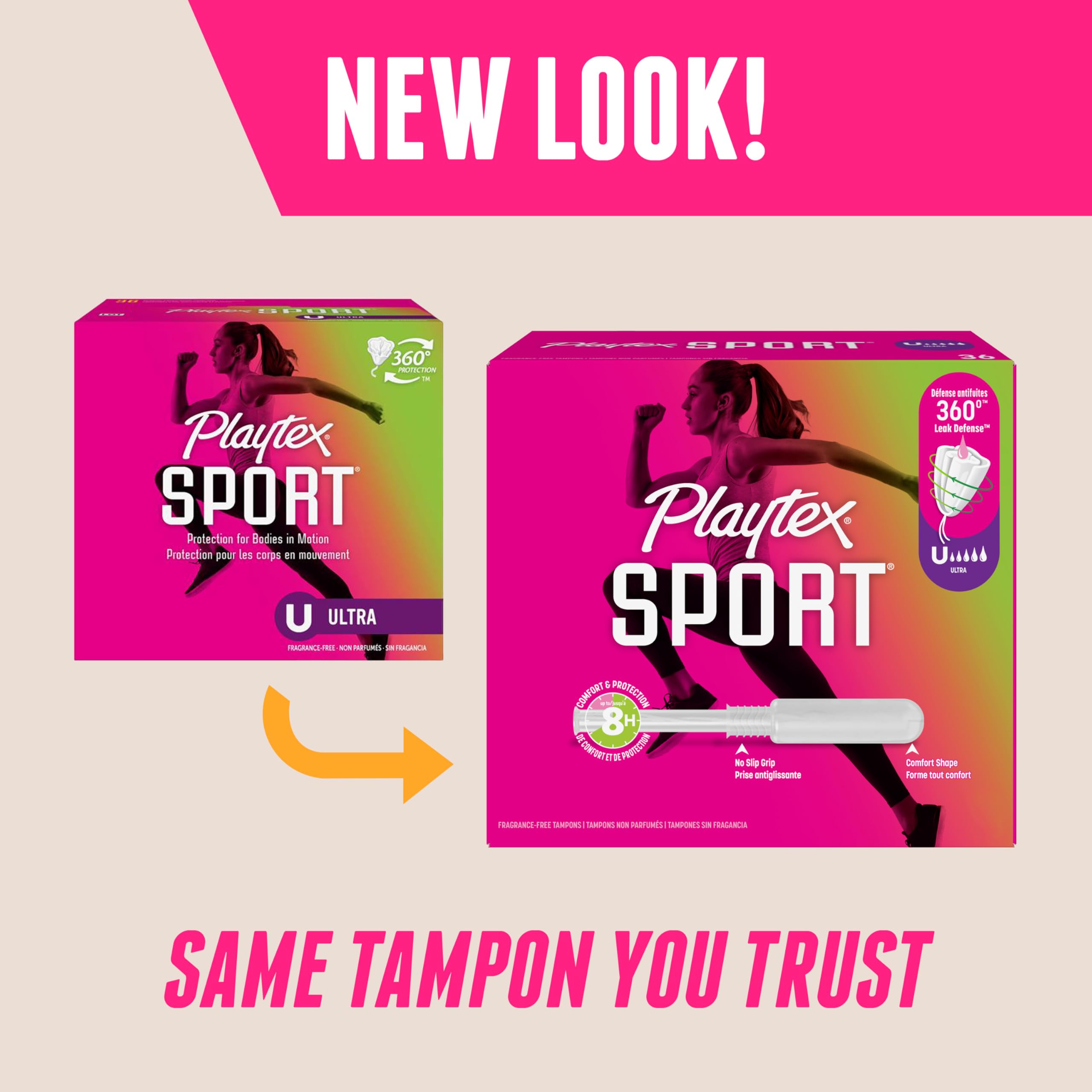 Playtex Sport Comfort Shape applicator enables easy, comfortable insertion.