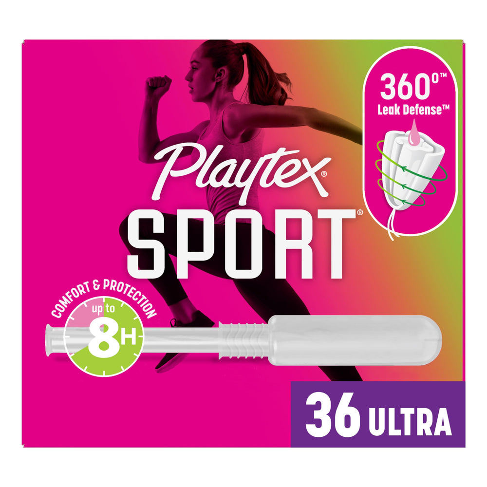 Playtex Sport tampon with 360-degree Leak Defense supports active movement.