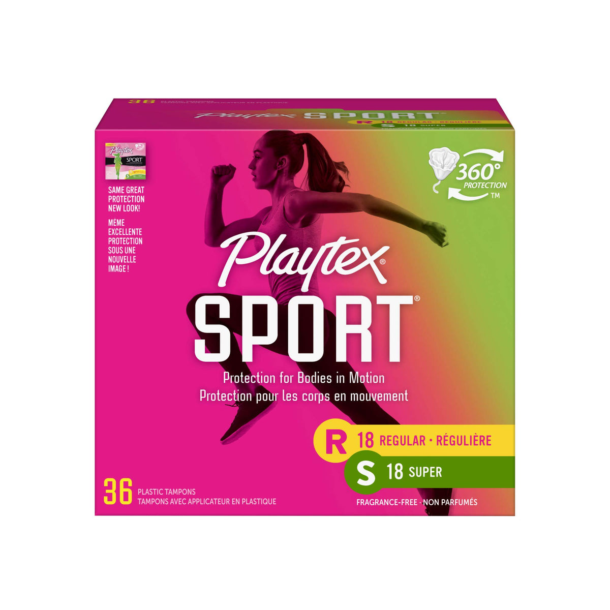 Playtex Sport tampons with Flex-Fit technology for active wear.