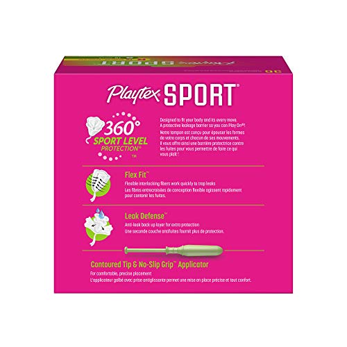 Playtex Sport Regular absorbency tampon for everyday use during activity.