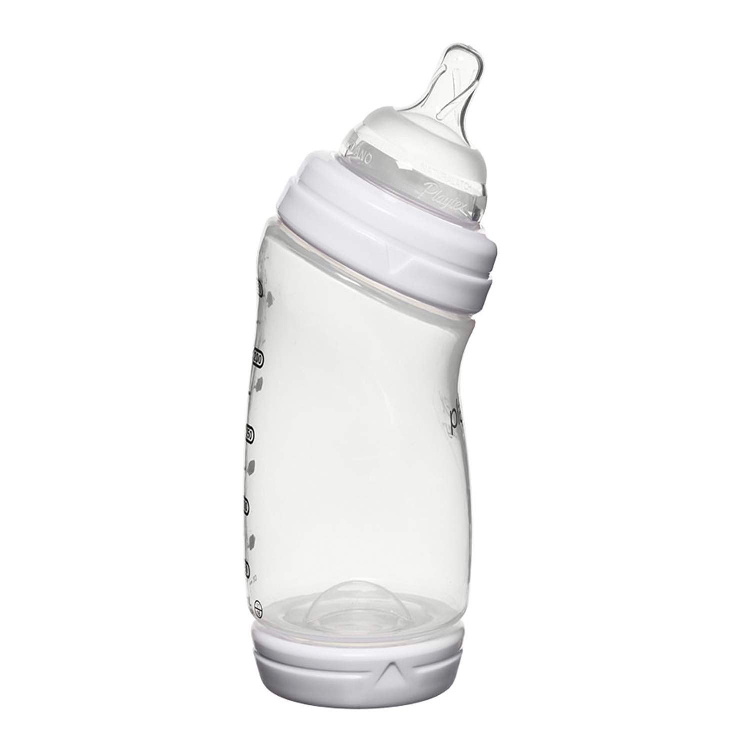 Playtex VentAire Advanced Wide Bottle angled design supports semi-upright feeding for a comfortable latch.