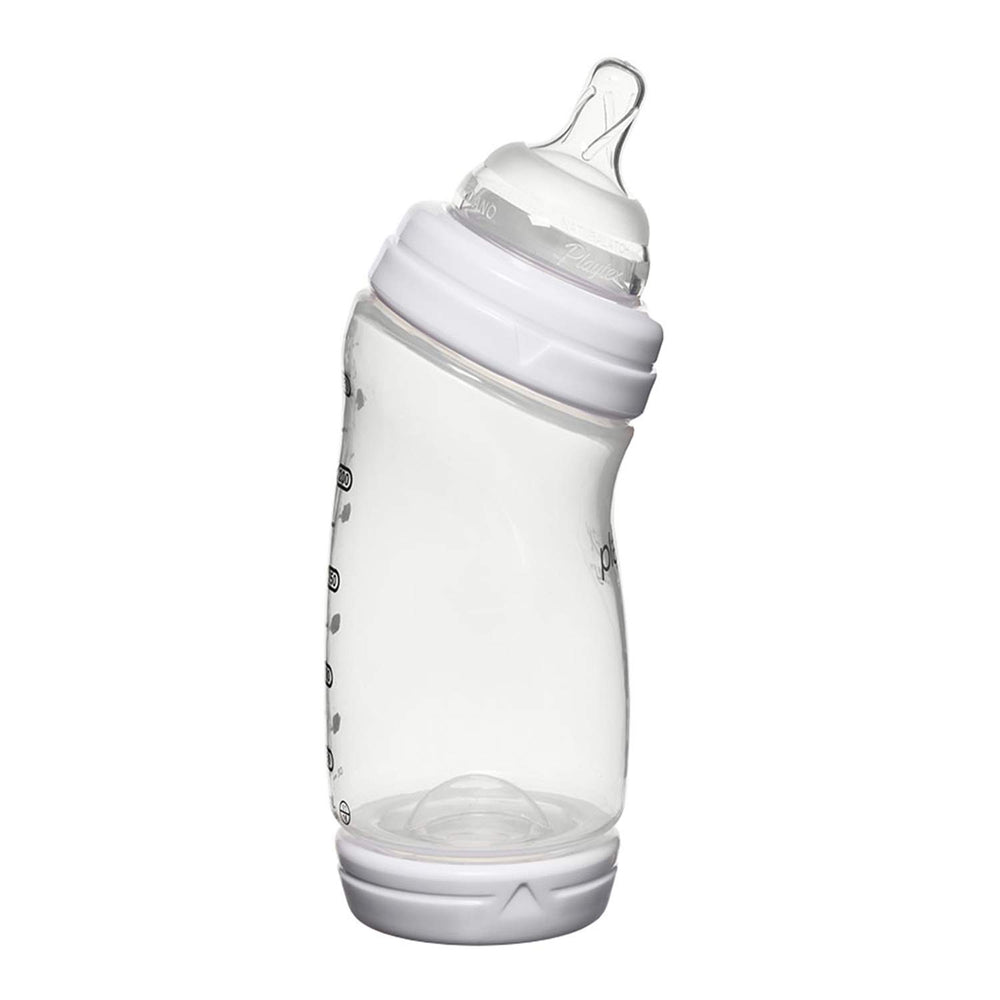Playtex VentAire Advanced Wide Bottle angled design supports semi-upright feeding for a comfortable latch.