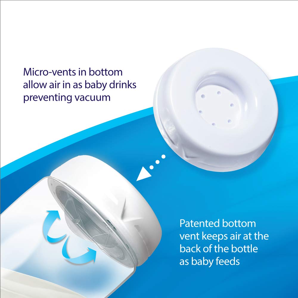 Playtex VentAire Advanced Wide Bottle micro-channel vents ensure steady milk flow without mixing air.