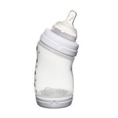 Playtex VentAire bottle angled design promotes semi-upright feeding to protect ears.