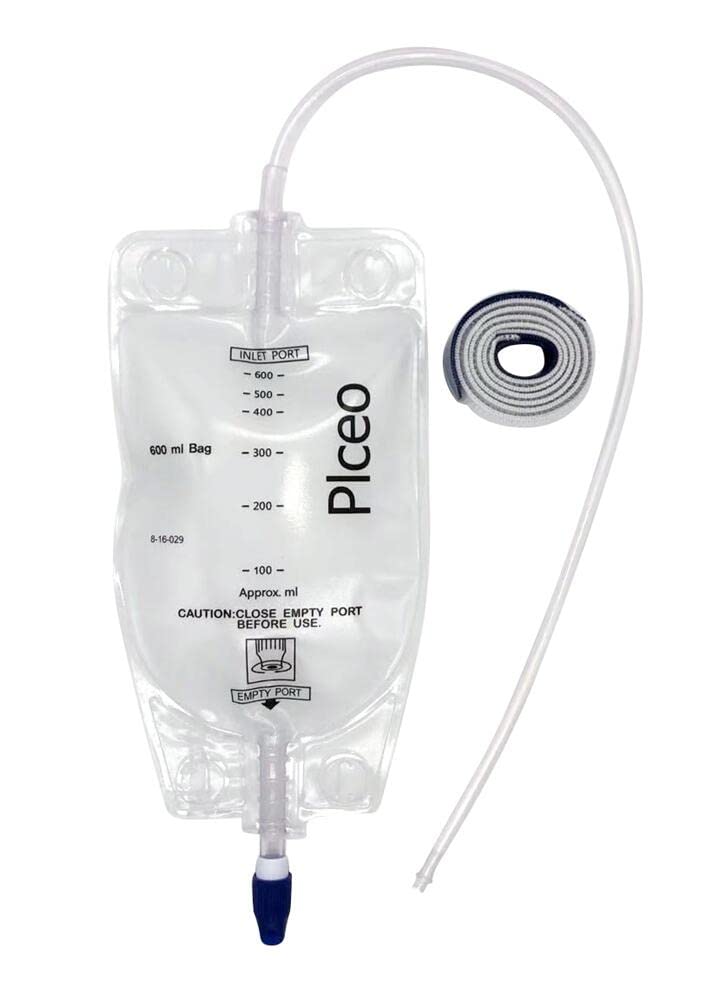 plceo clear 600ml urine drainage bag with 20-inch silicone tube for easy hygienic emptying