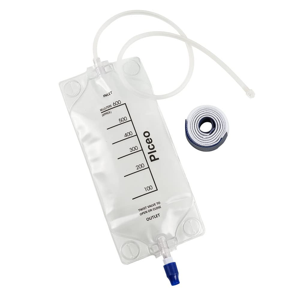 plceo depot clear 600ml drainage bag with readable measurements for accurate volume tracking.