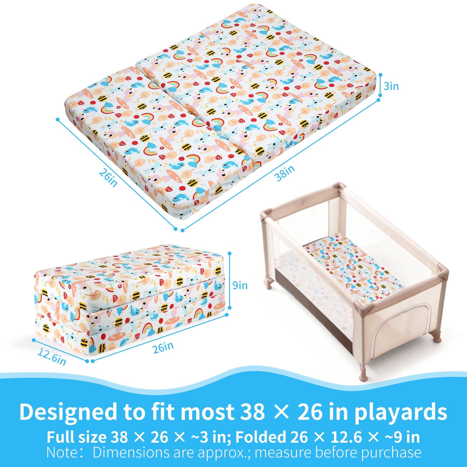 PlentiVive two sided mattress showing firm infant side and soft toddler side