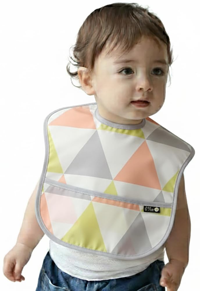 Plie bib shows cotton-trimmed neckline for gentle comfort on skin