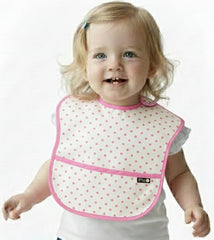Plie bib close-up at soft cotton neckline for gentle skin comfort.