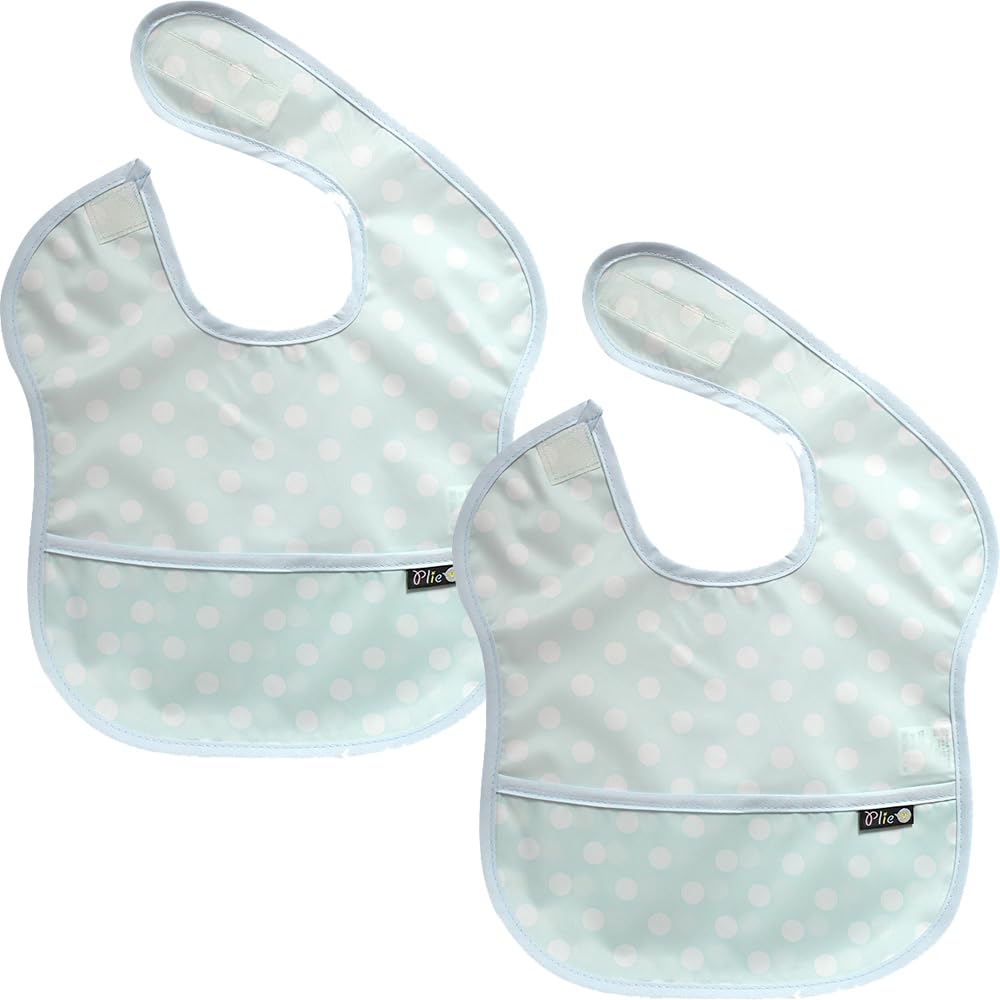 Plie bib 2-pack front pocket catches messes for easier mealtimes.