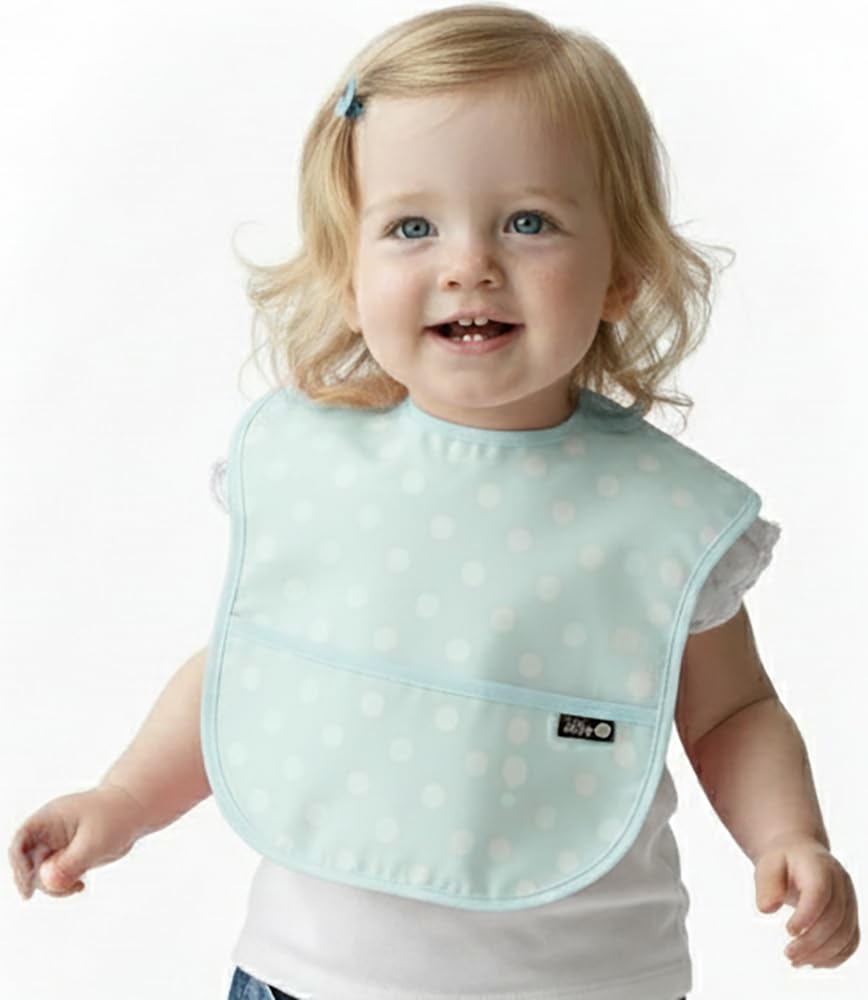 Plie bib 2-pack waterproof fabric protects outfits during feeding.