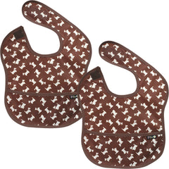 Plie bib brown puppy front pocket view catching mess during meals