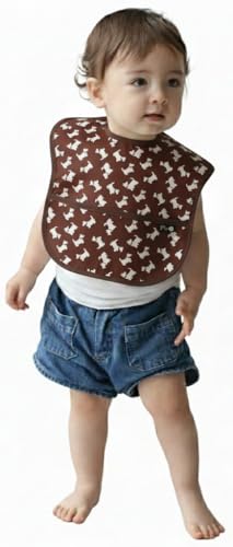Plie bib brown puppy neckline detail with soft cotton trim for gentle comfort