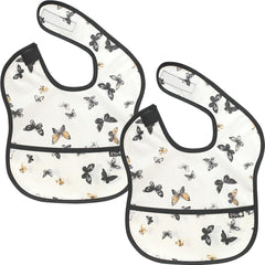 Plie Ivory Butterfly bib front view shows soft cotton neck binding for gentle comfort