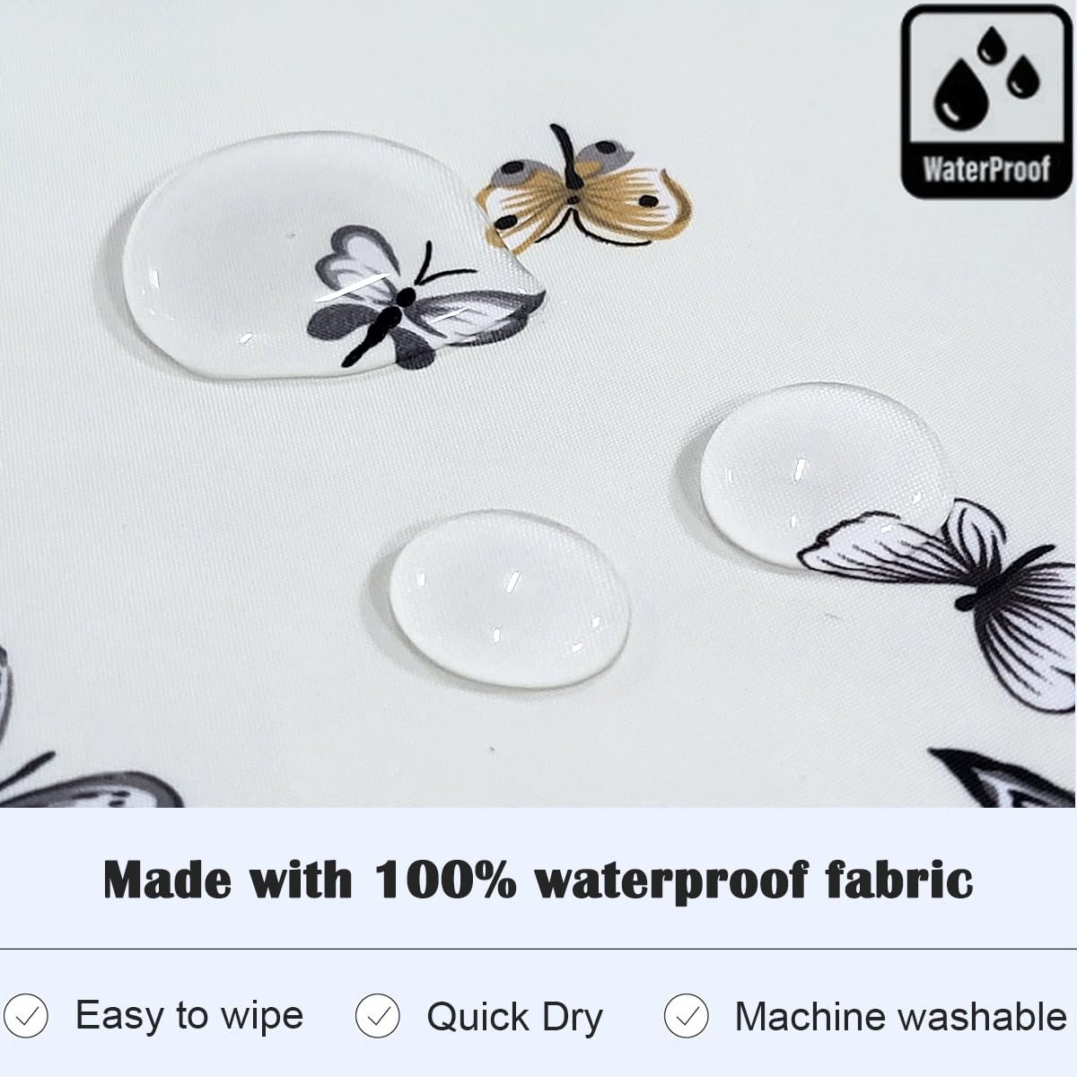 Plie Ivory Butterfly waterproof fabric close-up shows lightweight, stain-resistant protection