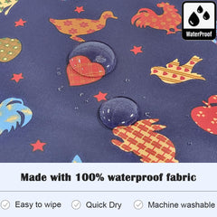 Plie BPA-free bib Navy Zoo offers skin-safe waterproof protection.