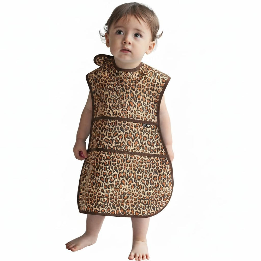 Plie full coverage bib front view showing extra-long protection during meals