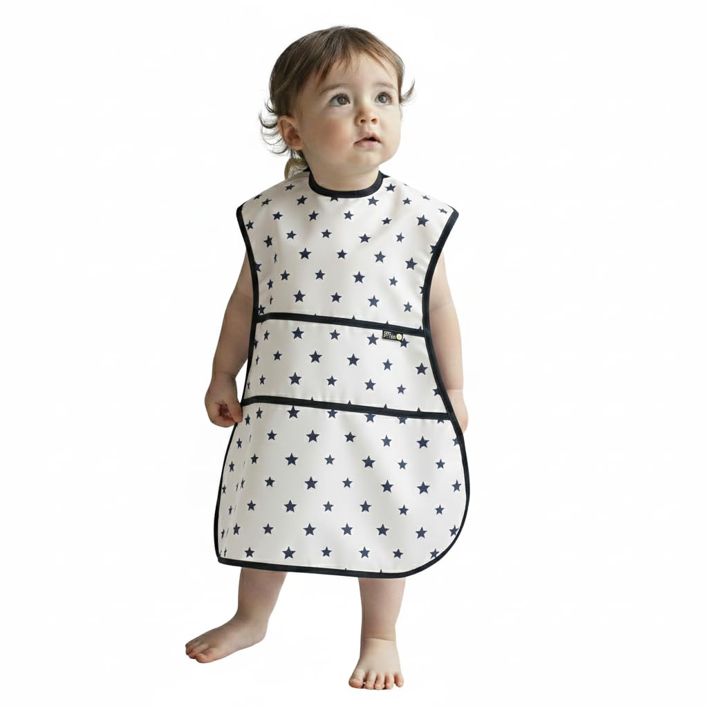 Plie full coverage bib front view protects toddler's clothes during messy meals.