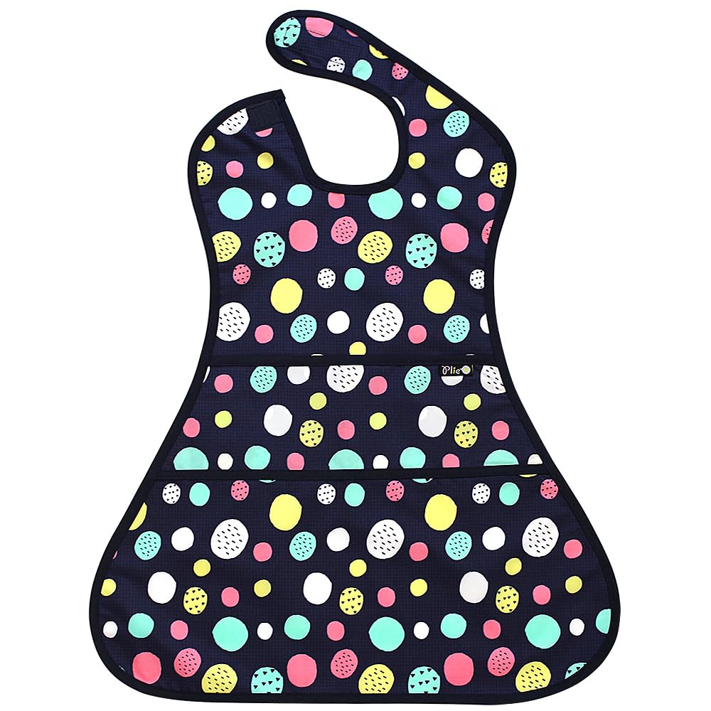 Plie full coverage bib front view keeps toddler clothes clean during meals.