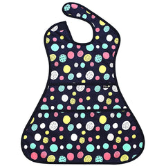 Plie full coverage bib front view keeps toddler clothes clean during meals.