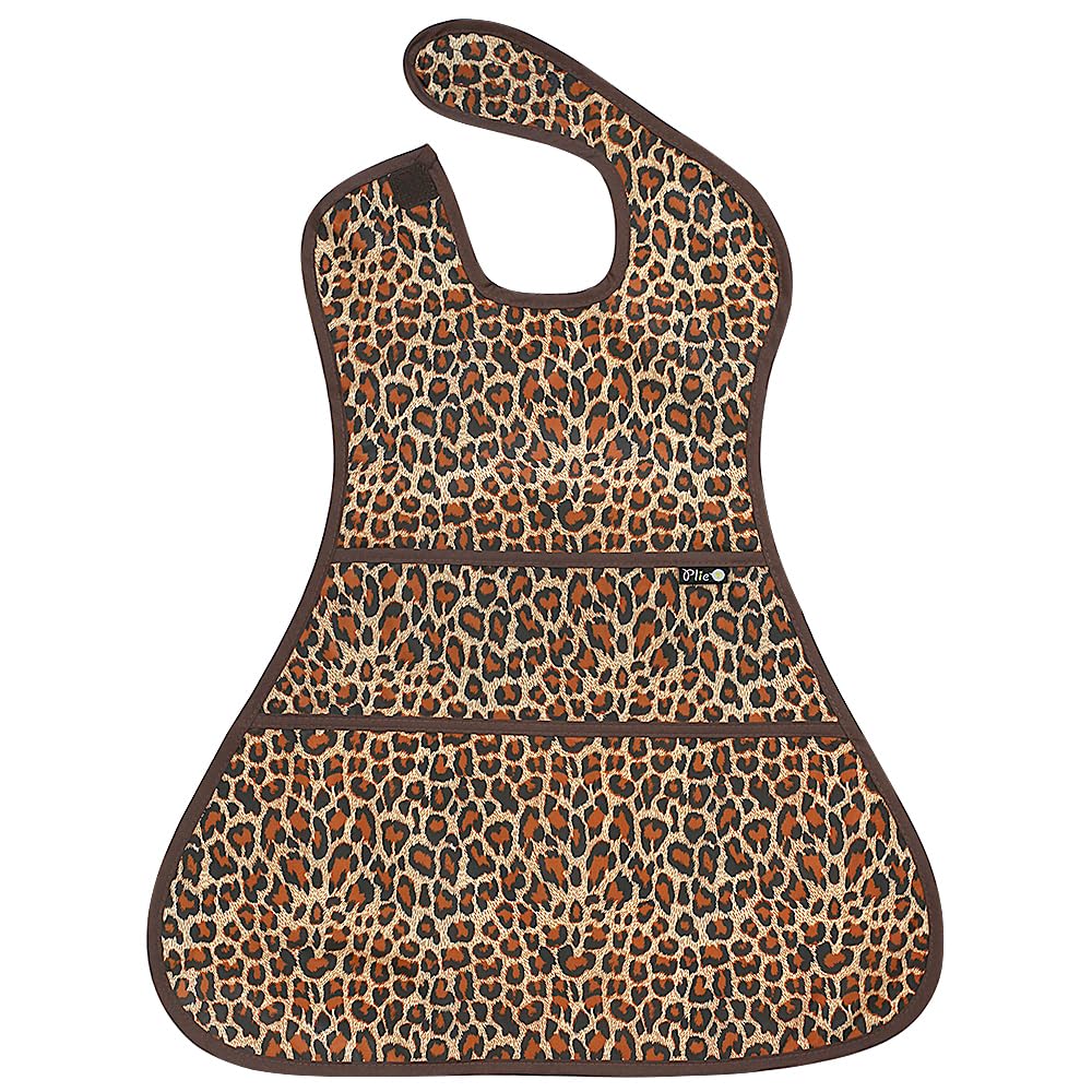 Plie full coverage bib side view highlighting secure neck closure for toddlers