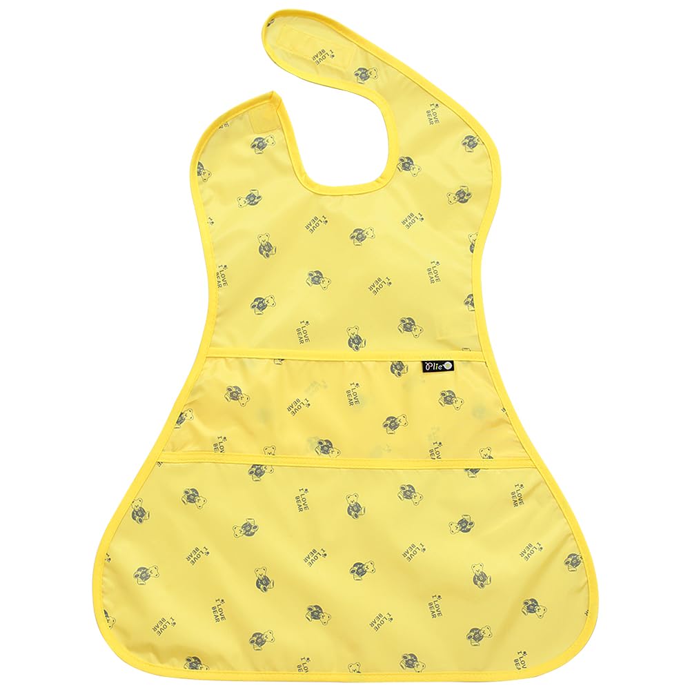 Plie full coverage bib yellow bear back view provides full protection during messy moments.