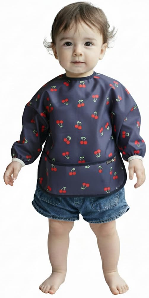 Plie long sleeve bib shows full coverage for meals and spills.