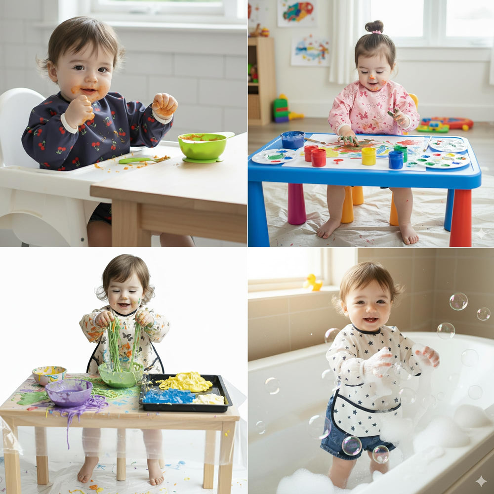 Plie long sleeve bib back closure with Velcro for easy on and off.