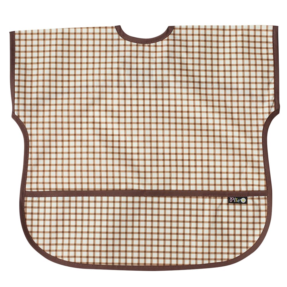 Plie pocket catch-all bib captures crumbs and spills, reducing post-meal mess.